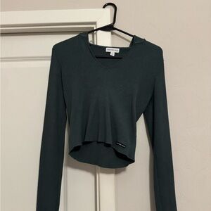 Calvin Klein Jeans Dark Green V-Neck Crop Top with Hood